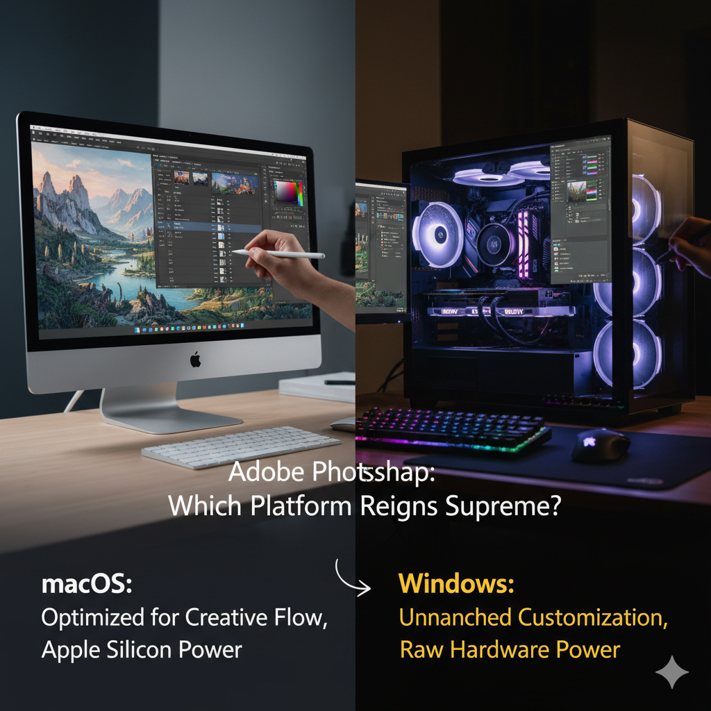 مک یا ویندوز: نبرد پلتفرمها برای کارایی فتوشاپتفاوت کارایی مک و ویندوز در فتوشاپ